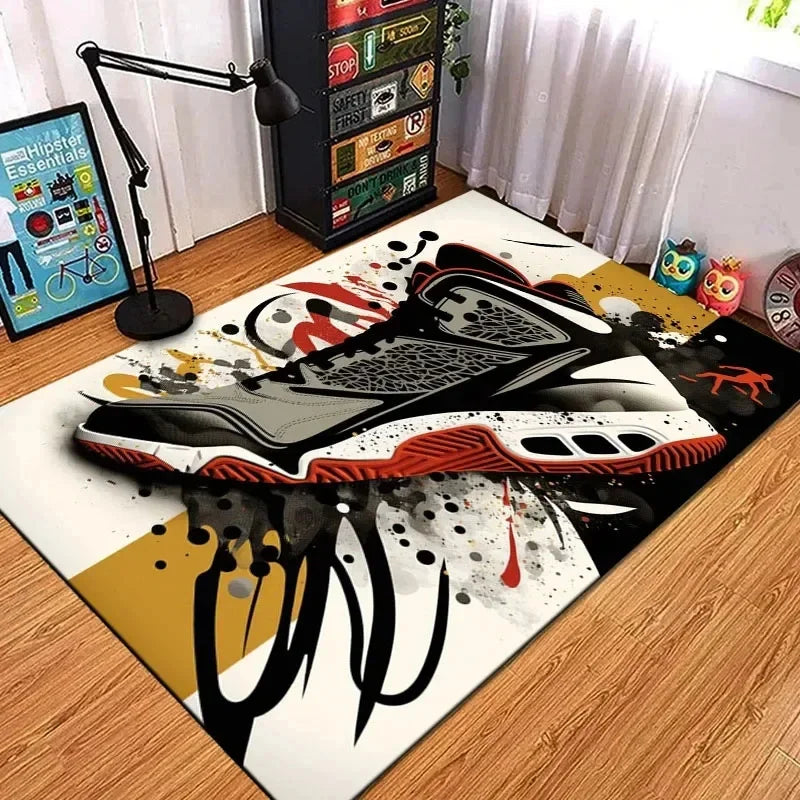 Fashion Basketball Shoes Sneakers Logo Print Carpet Rug for Living Room Corridor Bedroom Door Mat Kid Room Play Floor Mat Gifts