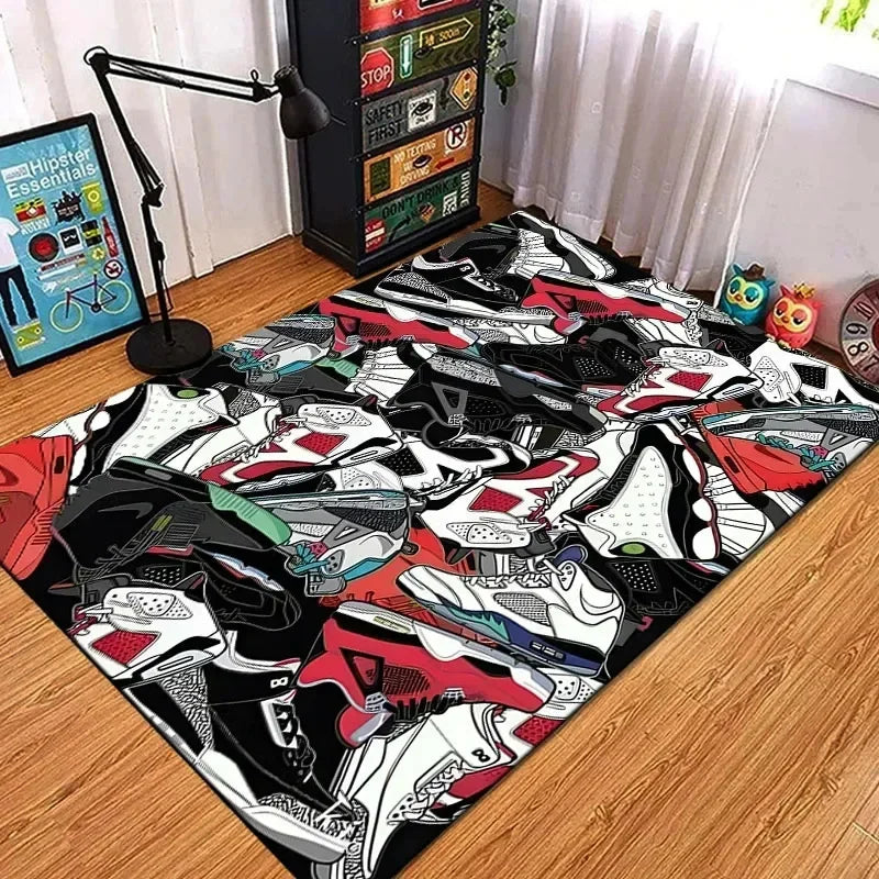 Fashion Basketball Shoes Sneakers Logo Print Carpet Rug for Living Room Corridor Bedroom Door Mat Kid Room Play Floor Mat Gifts