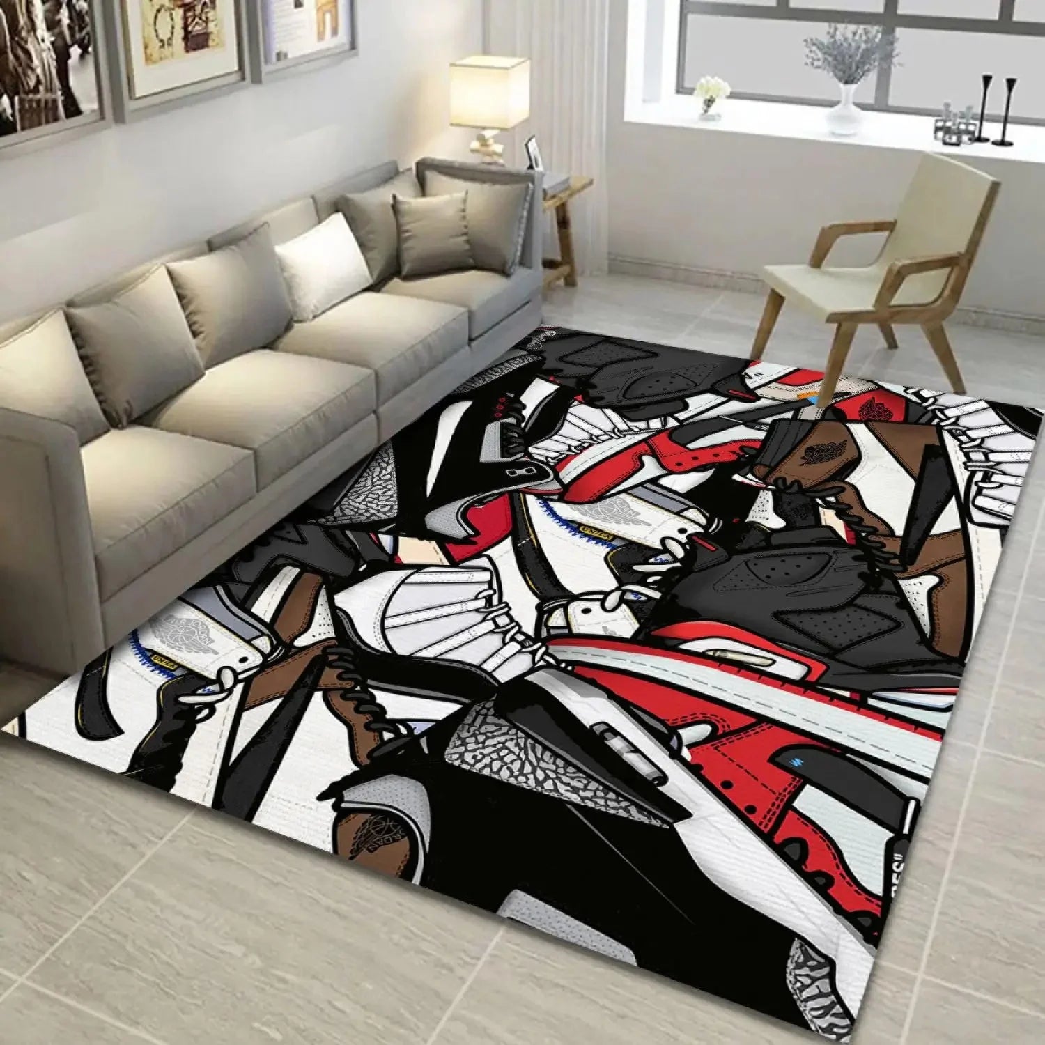 Fashion Basketball Shoes Sneakers Logo Print Carpet Rug for Living Room Corridor Bedroom Door Mat Kid Room Play Floor Mat Gifts