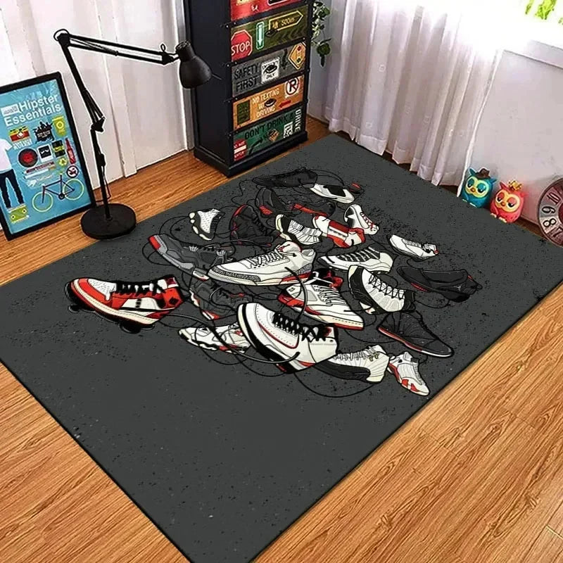 Fashion Basketball Shoes Sneakers Logo Print Carpet Rug for Living Room Corridor Bedroom Door Mat Kid Room Play Floor Mat Gifts