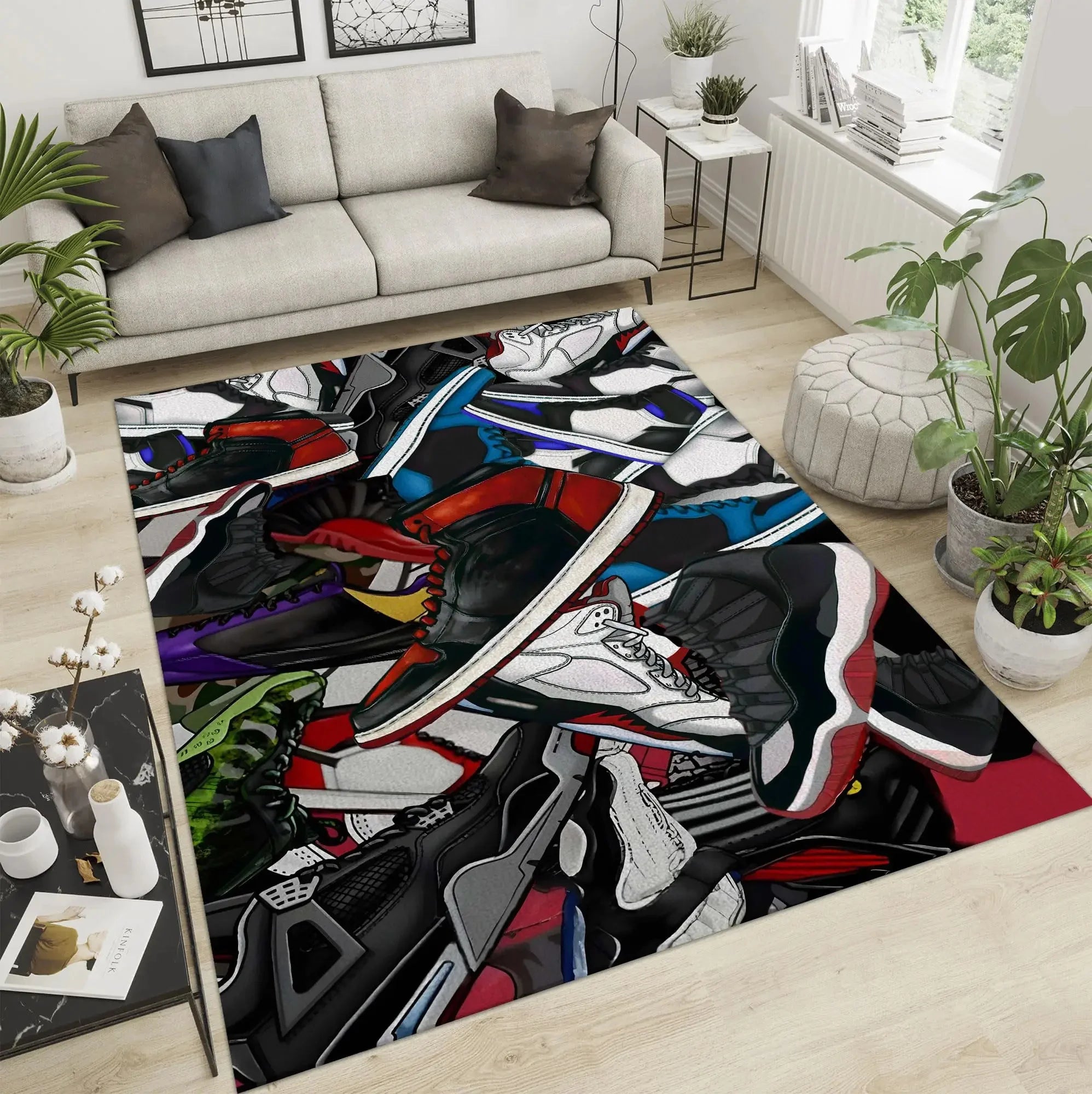 Fashion Basketball Shoes Sneakers Logo Print Carpet Rug for Living Room Corridor Bedroom Door Mat Kid Room Play Floor Mat Gifts