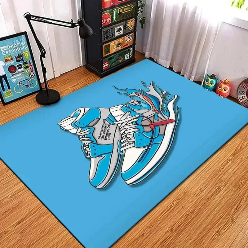 Fashion Basketball Shoes Sneakers Logo Print Carpet Rug for Living Room Corridor Bedroom Door Mat Kid Room Play Floor Mat Gifts