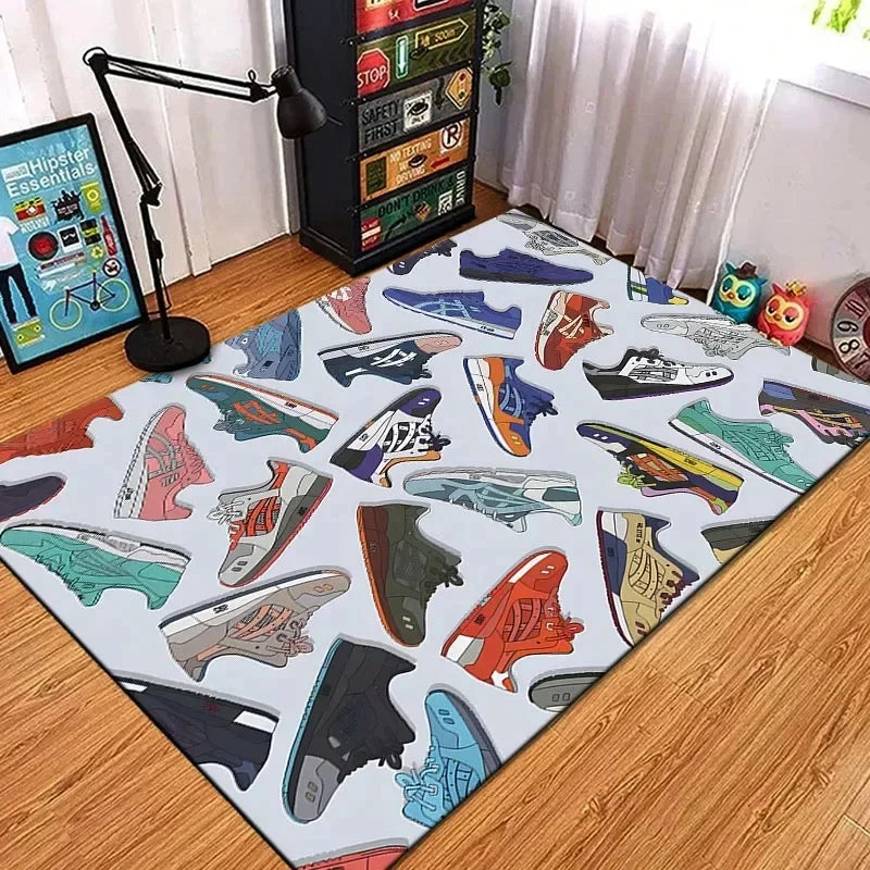 Fashion Basketball Shoes Sneakers Logo Print Carpet Rug for Living Room Corridor Bedroom Door Mat Kid Room Play Floor Mat Gifts