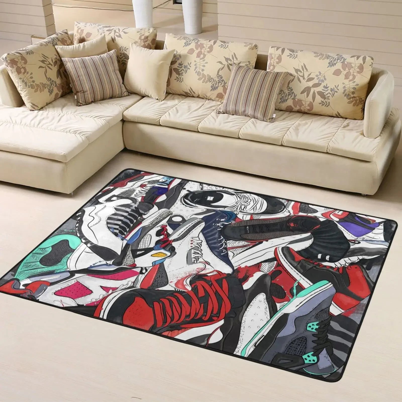 Fashion Basketball Shoes Sneakers Logo Print Carpet Rug for Living Room Corridor Bedroom Door Mat Kid Room Play Floor Mat Gifts