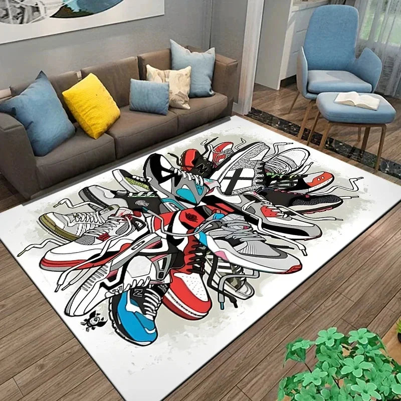 Fashion Basketball Shoes Sneakers Logo Print Carpet Rug for Living Room Corridor Bedroom Door Mat Kid Room Play Floor Mat Gifts