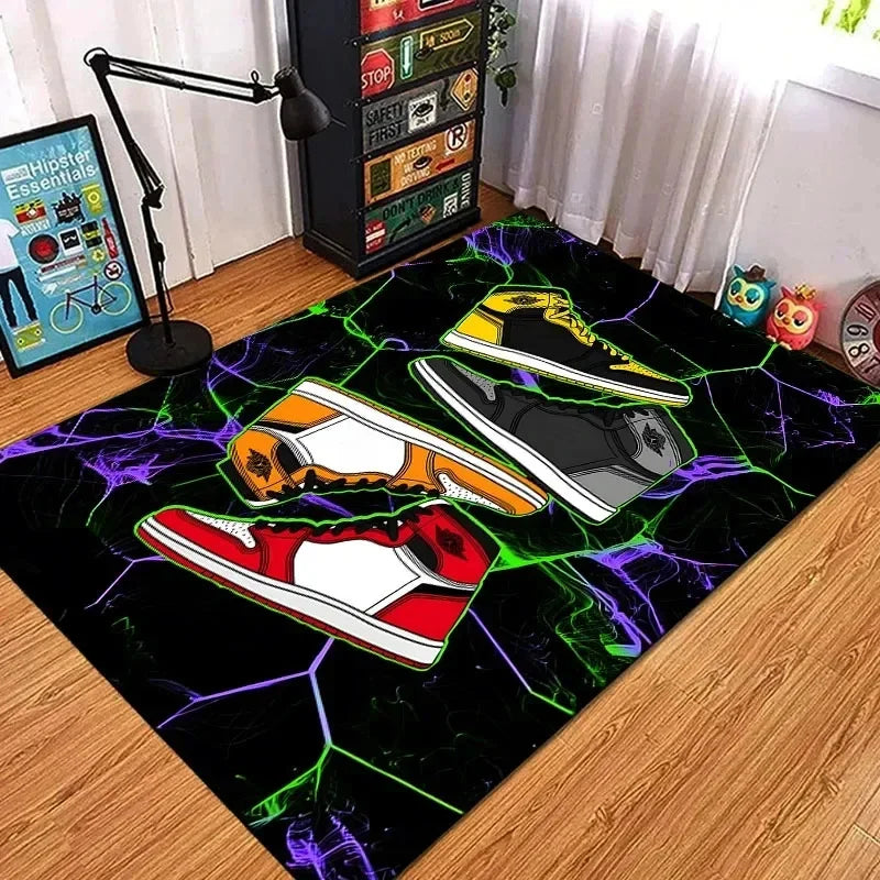 Fashion Basketball Shoes Sneakers Logo Print Carpet Rug for Living Room Corridor Bedroom Door Mat Kid Room Play Floor Mat Gifts