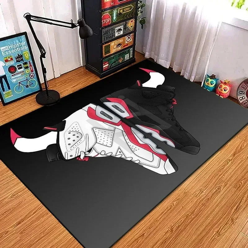 Fashion Basketball Shoes Sneakers Logo Print Carpet Rug for Living Room Corridor Bedroom Door Mat Kid Room Play Floor Mat Gifts