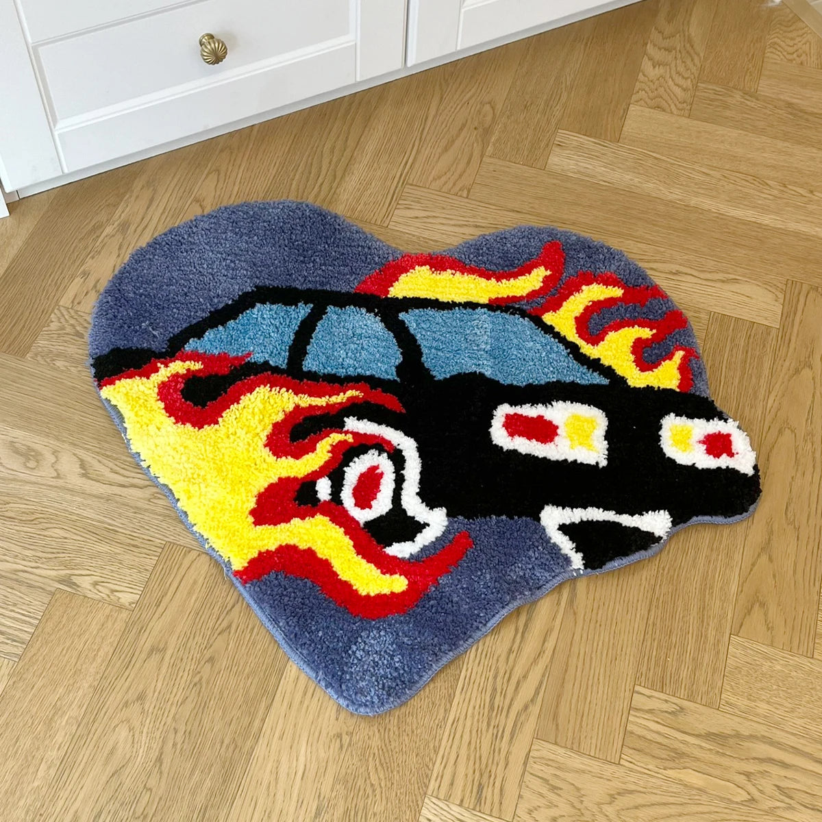 Chic Maillard Tufting Fire Car Living Room Carpet Mini Bedroom Mat Anti Slip Rug Floor Pad Doormat Aesthetic Home Decor 70X58CM