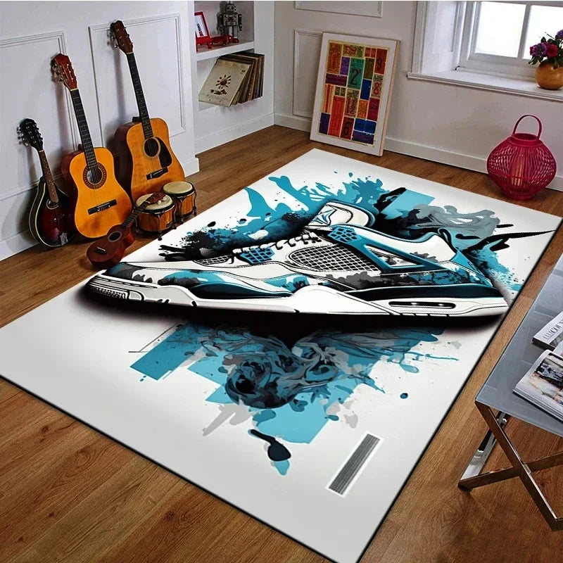 Fashion Basketball Shoes Sneakers Logo Print Carpet Rug for Living Room Corridor Bedroom Door Mat Kid Room Play Floor Mat Gifts