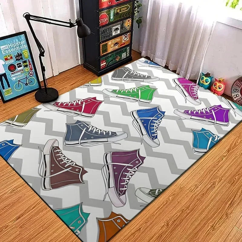 Fashion Basketball Shoes Sneakers Logo Print Carpet Rug for Living Room Corridor Bedroom Door Mat Kid Room Play Floor Mat Gifts