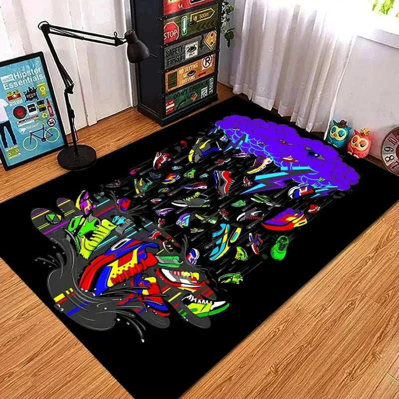 Fashion Basketball Shoes Sneakers Logo Print Carpet Rug for Living Room Corridor Bedroom Door Mat Kid Room Play Floor Mat Gifts