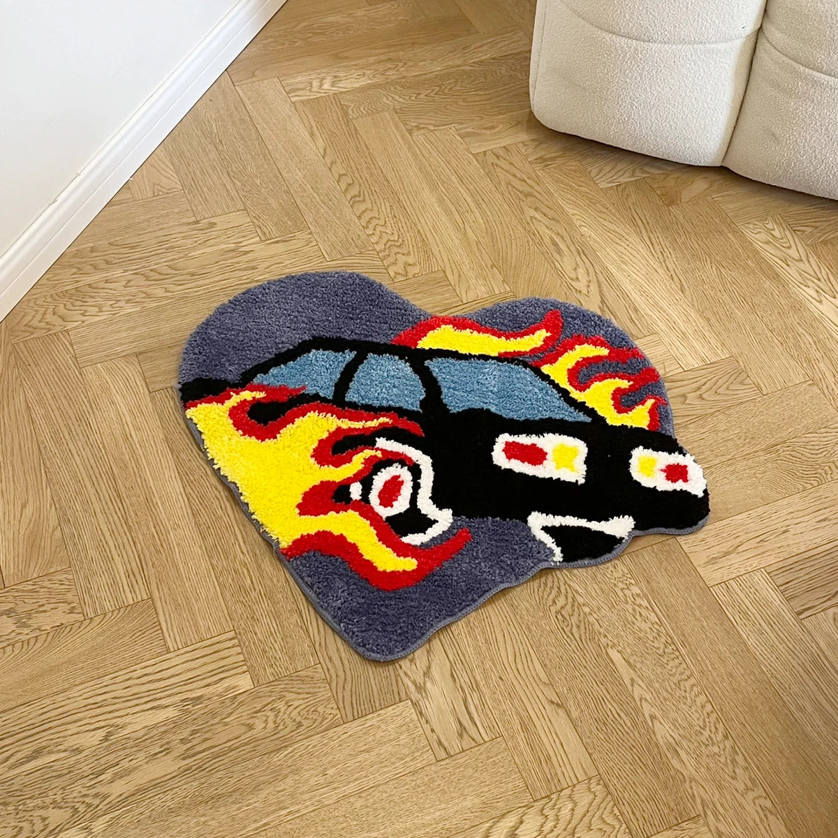 Chic Maillard Tufting Fire Car Living Room Carpet Mini Bedroom Mat Anti Slip Rug Floor Pad Doormat Aesthetic Home Decor 70X58CM